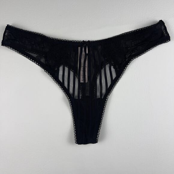 Victoria's Secret Thong String Lacie Sheer Black /Animal Print Panties S.L - Picture 3 of 6
